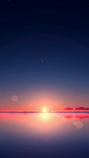 Anime Sunrise over the Sea with Stars