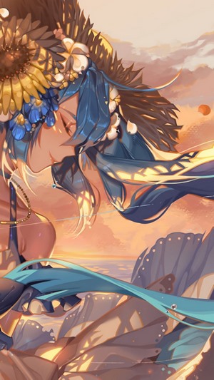 Hatsune Miku by the sea at sunset