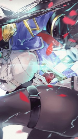 Anime girl with sword and red petals