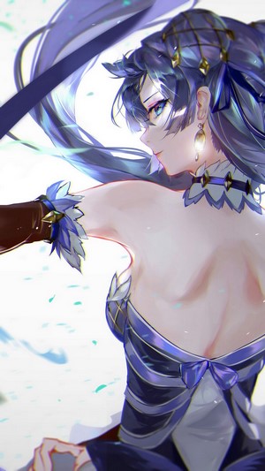Anime girl with blue hair and blue eyes