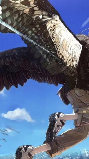 Anime Girl with Falcon Wings Flying
