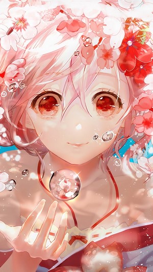 Anime girl with pink hair and flowers