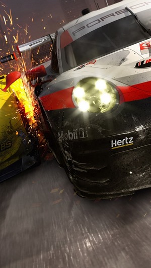 Porsche 911 RSR and yellow race car collision
