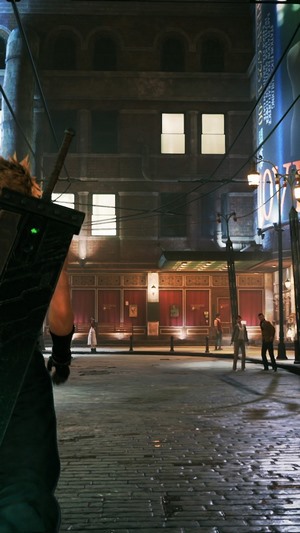 Cloud Strife from Final Fantasy 7 Remake in a city street