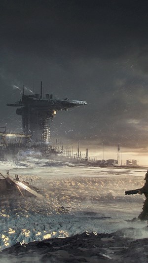 Scavengers in a desolate, futuristic landscape