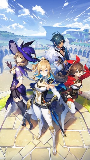 Genshin Impact characters Jean, Lisa, Kaeya, and Amber