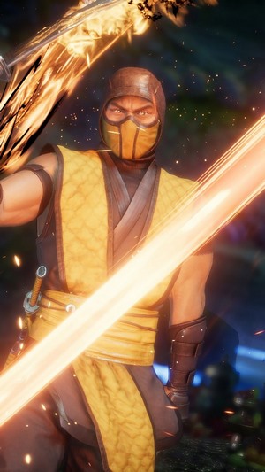 Scorpion from Mortal Kombat 11 with flaming swords