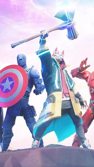 Fortnite characters with Captain America's shield and Thor's Stormbreaker