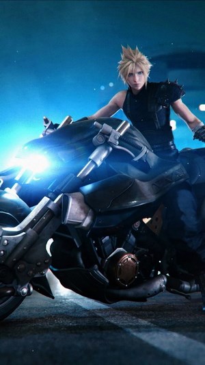 Cloud Strife on a motorcycle from Final Fantasy 7 Remake