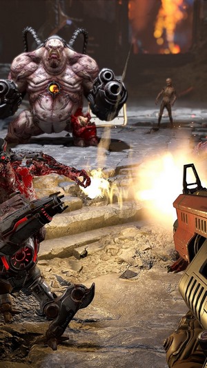 Doom Eternal: Mancubus and demons in combat