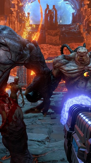 Doom Eternal: Baron of Hell and other demons fighting