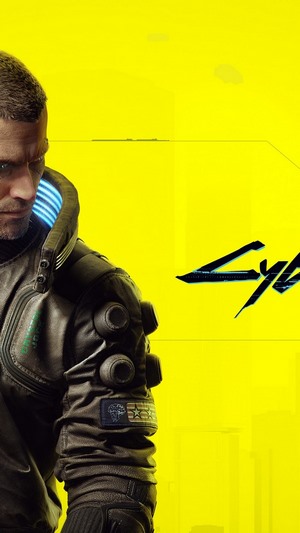 V from Cyberpunk 2077 on yellow background