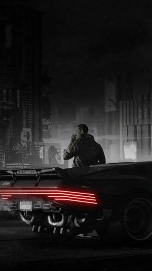 V from Cyberpunk 2077 with Quadra V-Tech car