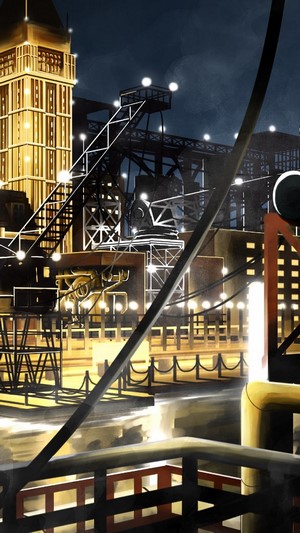 Industrial Night Scene with Clock Tower