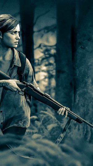 Ellie from The Last of Us Part 2 with a rifle