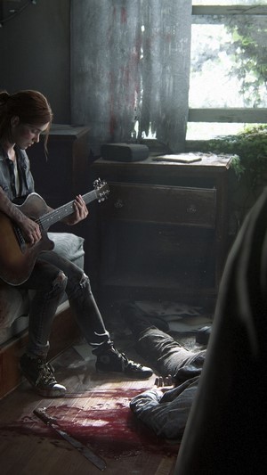 Ellie from The Last of Us Part 2 playing guitar