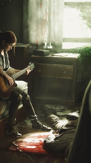 Ellie from The Last of Us Part 2 playing guitar