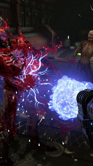 Doom Eternal: Revenant firing energy ball at zombie