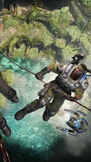 Gears 5 Kait Diaz and Delmont Walker rappelling