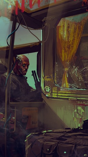 Cyberpunk 2077 character with shotgun