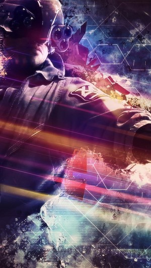 Cyberpunk 2077 character with goggles and gas mask
