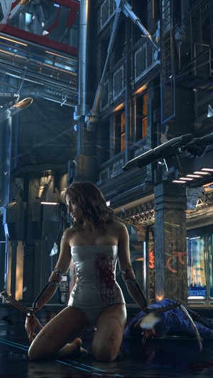 Woman with robotic arms in Cyberpunk 2077