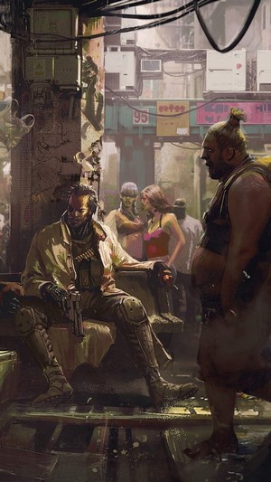 Cyberpunk 2077 characters in a gritty urban setting