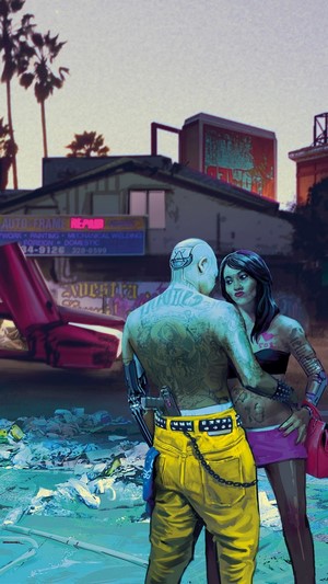 Cyberpunk 2077 art of a couple