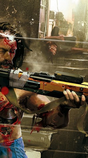Cyberpunk 2077 character with rifle