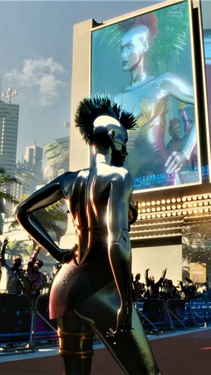 Cyberpunk 2077 character on red carpet