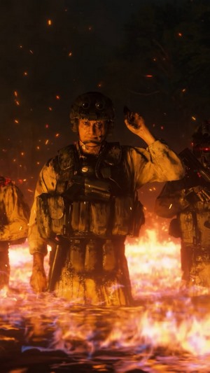 Cliff from Death Stranding surrounded by fire