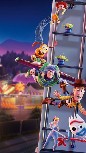 Toy Story 4 characters on a ladder