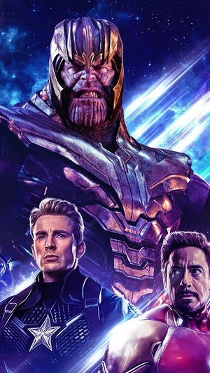 Thanos, Captain America, and Iron Man from Avengers: Endgame