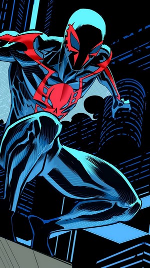 Spider-Man 2099 in a city at night