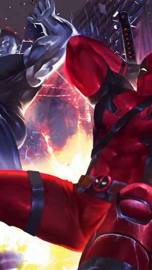 Deadpool fighting Colossus