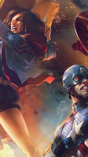 Captain America and Miss America in battle