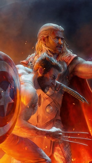 Captain America and Wolverine with Thor