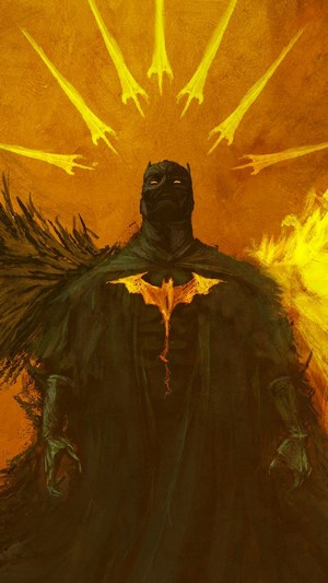 Batman with glowing symbol and sun rays