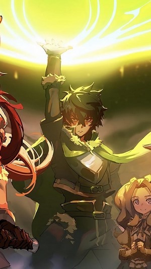 Naofumi, Raphtalia, and Filo from The Rising of the Shield Hero