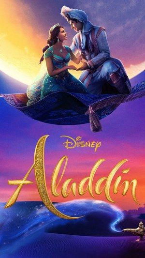Aladdin and Jasmine flying on a magic carpet