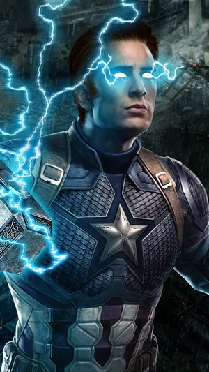 Captain America from Avengers: Endgame with Thor Hammer and Lightning