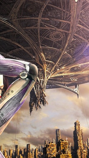 Alita: Battle Angel cyborg arm and city