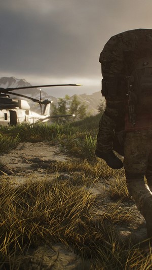 Soldier and helicopter in Ghost Recon Breakpoint