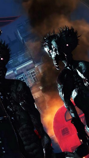 Demons in front of a building