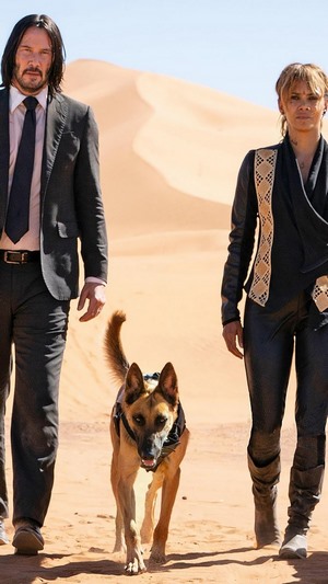 John Wick 3: Keanu Reeves, Halle Berry, and dog