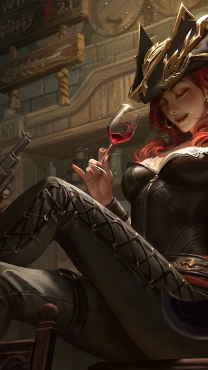 Miss Fortune from League of Legends holding wine