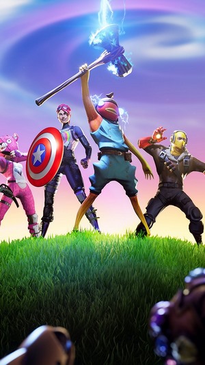 Fortnite characters with Captain America's shield and Thor's Stormbreaker