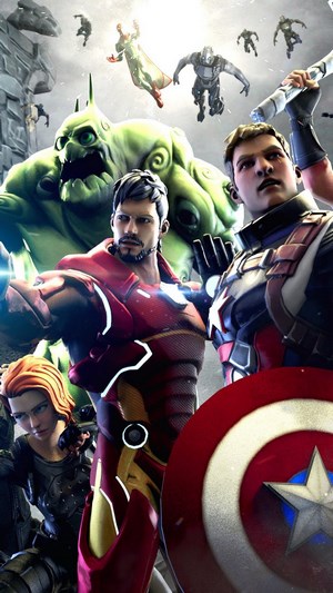 Fortnite Avengers characters fighting a monster