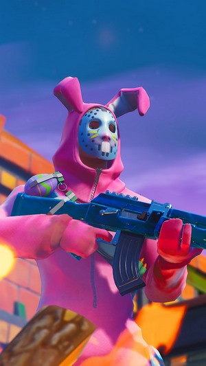 Fortnite Rabbit Raider with a blue assault rifle