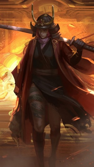 Samurai girl with katana in fantasy setting